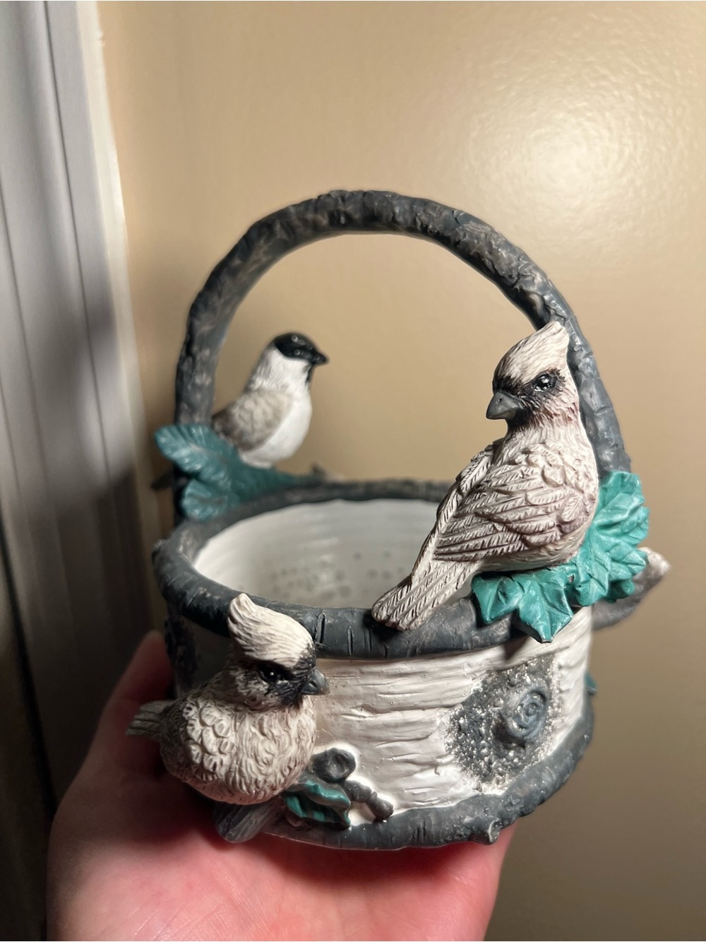 Decorative Bird Accent Basket in White and Teal
